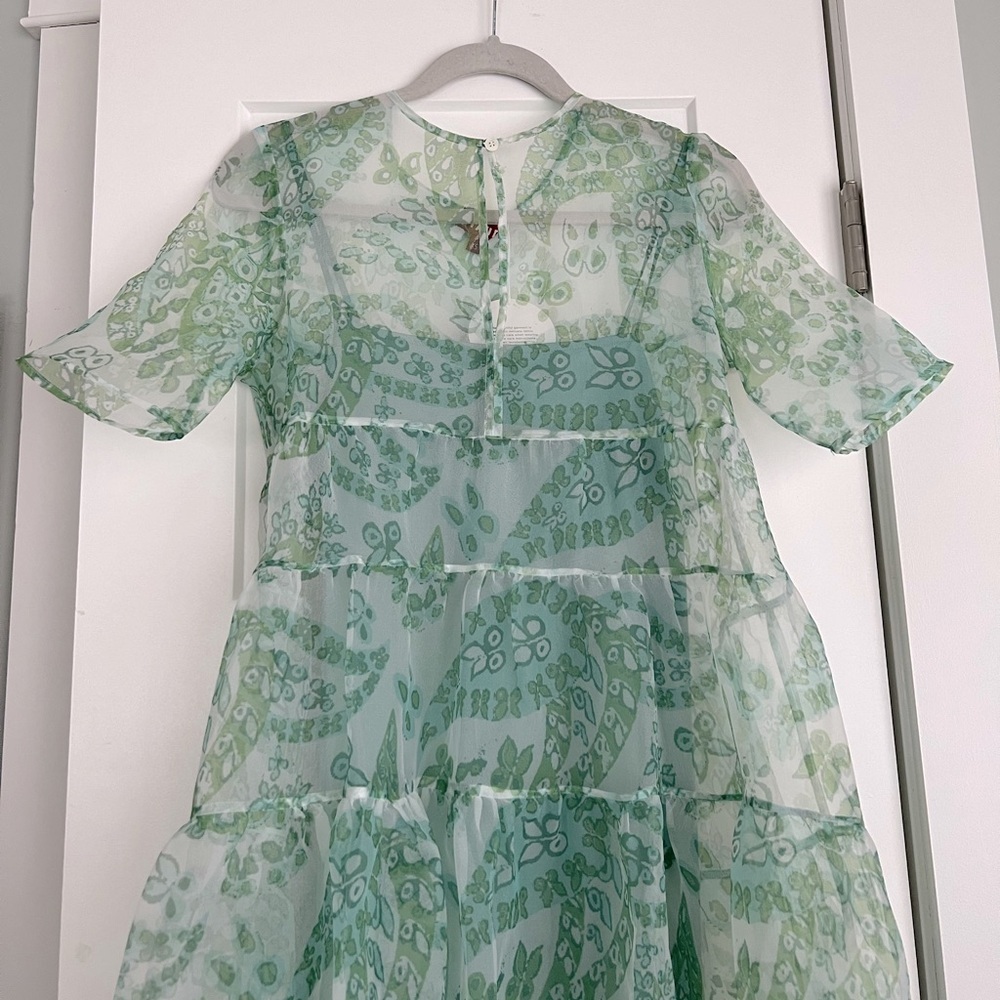 STAUD Cocoon Tiered Organza Paisley Print Maxi Dress Blue Green NEW with tags - Picture 4 of 15